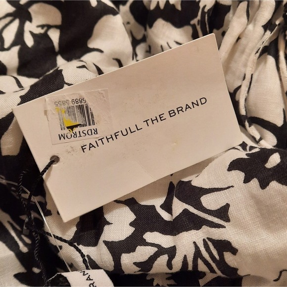 Faithful The Brand La Pineta Dress Women 12 White Black 100% Linen Short Cut Out - Picture 7 of 12